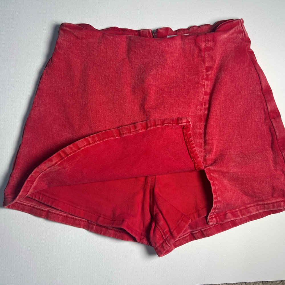 Women’s Red Casual denim Skort - Picture 3 of 5